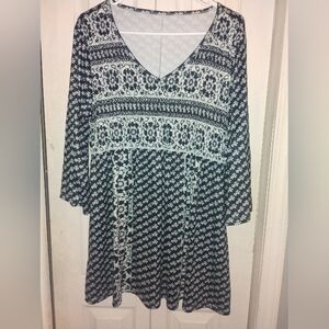 Elegant Blue and White Floral Blouse